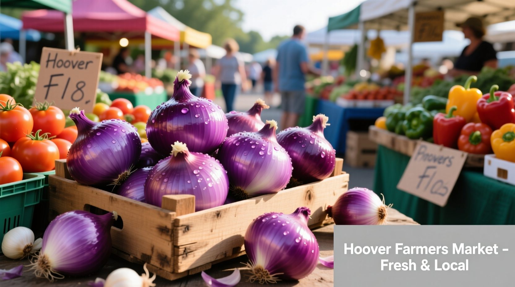 Fresh purple onions at Hoover farmers market
