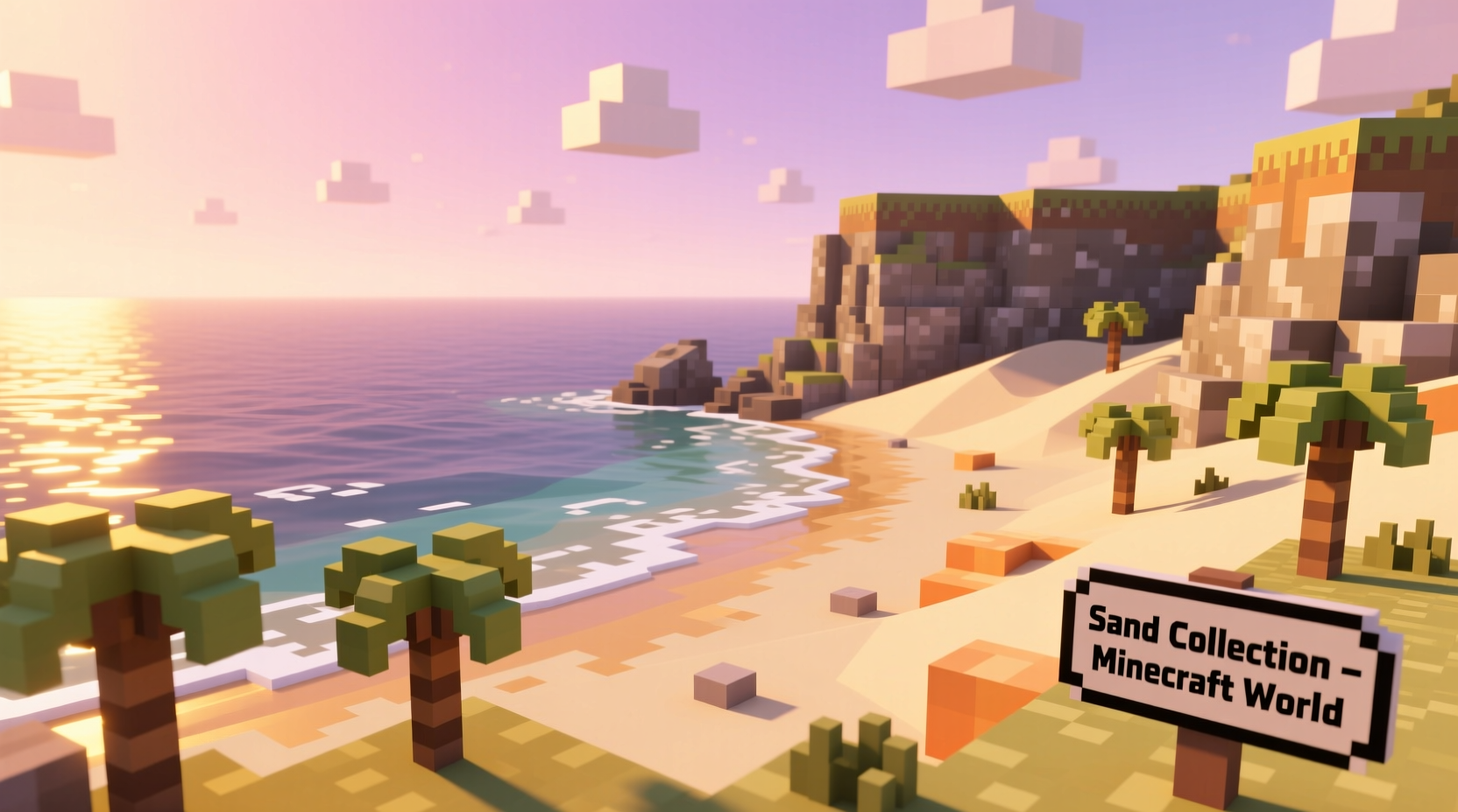 Minecraft sand collection near ocean shoreline