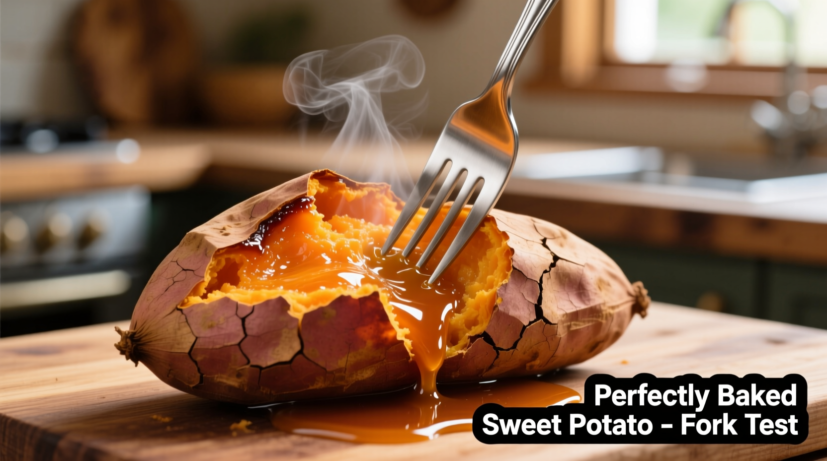 Perfectly baked sweet potatoes with fork test