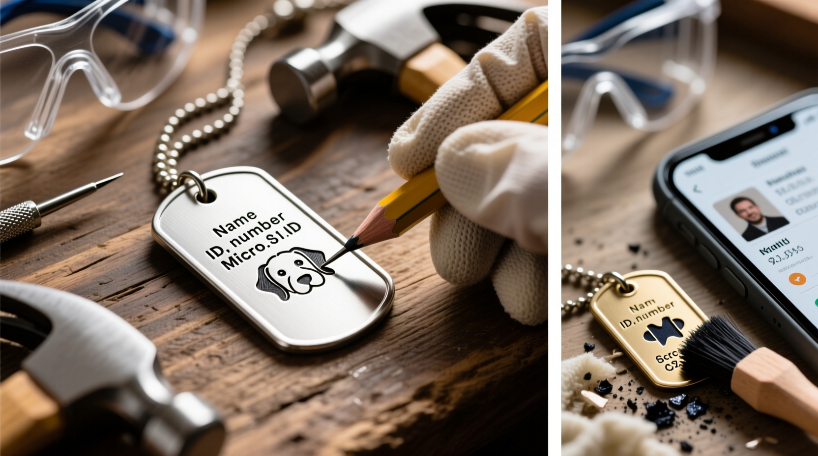 step by step guide to hand etching personalized dog tags with id information