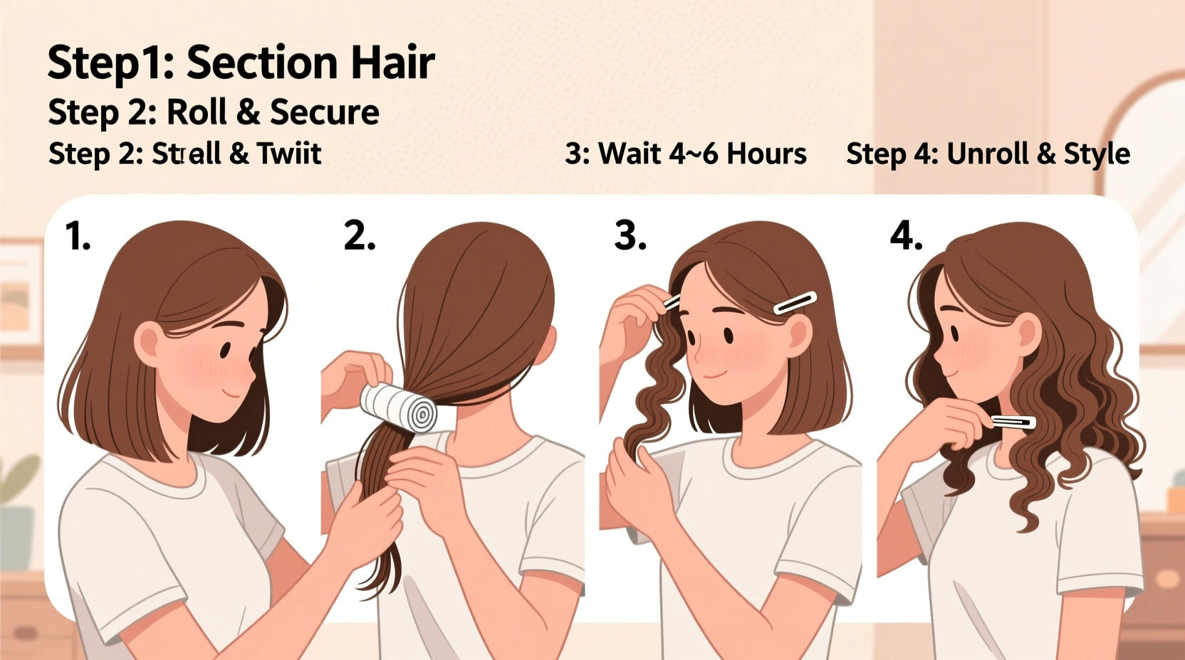 Step-by-step t-shirt twist method for heatless curls