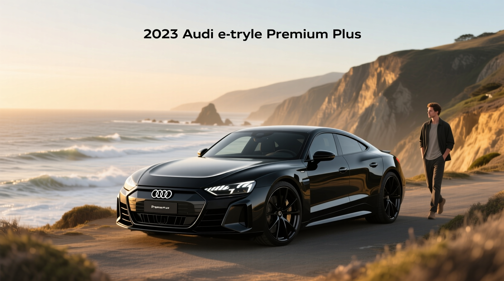 2023 Audi e-tron GT Premium Plus in motion on coastal road