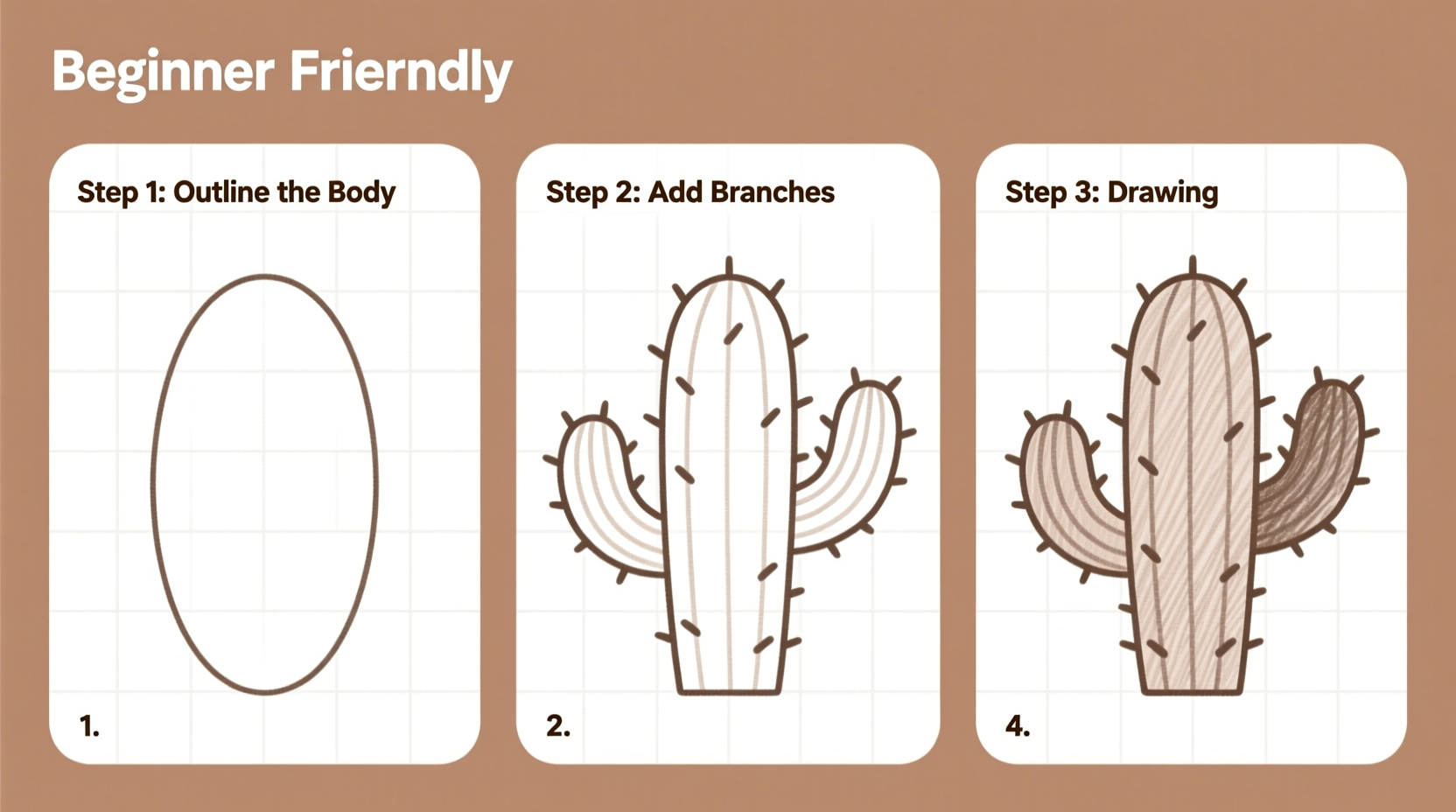 how to draw a cactus step by step