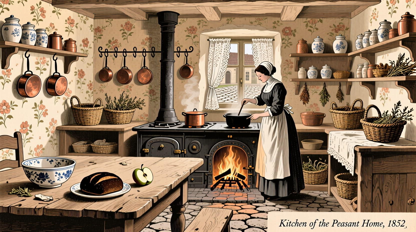 Historical illustration of 19th century kitchen