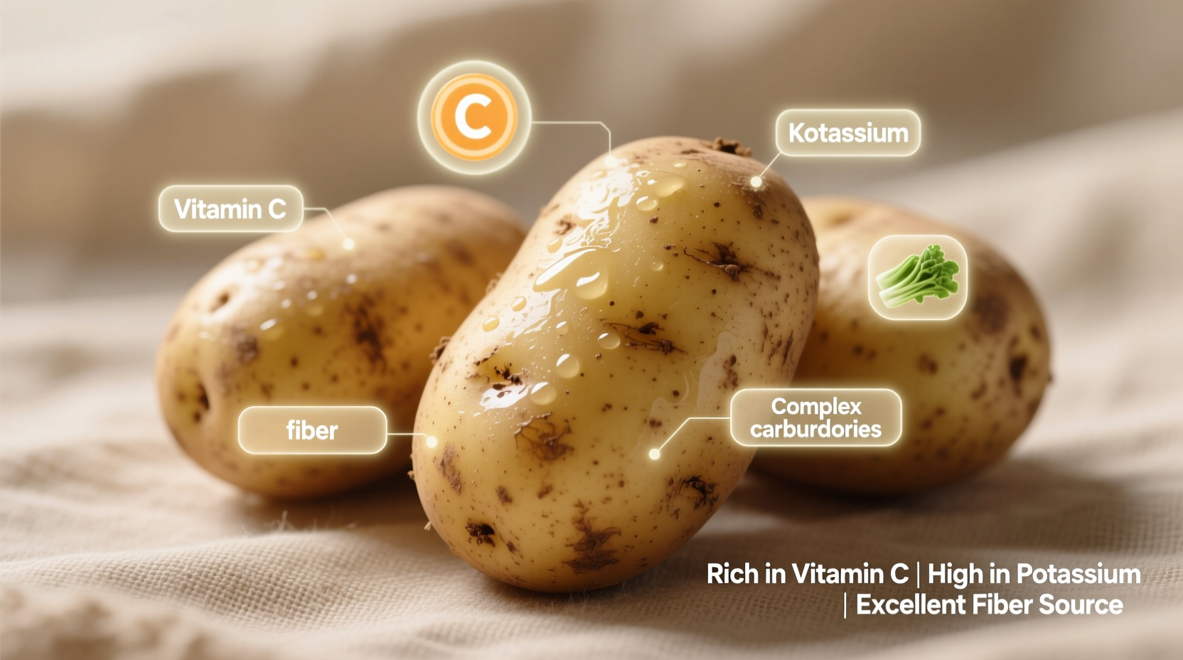 Fresh potatoes with skin showing nutritional components