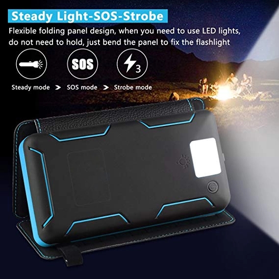 8000mAh 5V เครื่องชาร์จพลังงานแสงอาทิตย์แบบพกพากันน้ำ โซลา ที่ชาร์จโทรศัพท์ แคมป์ปิ้ง 10