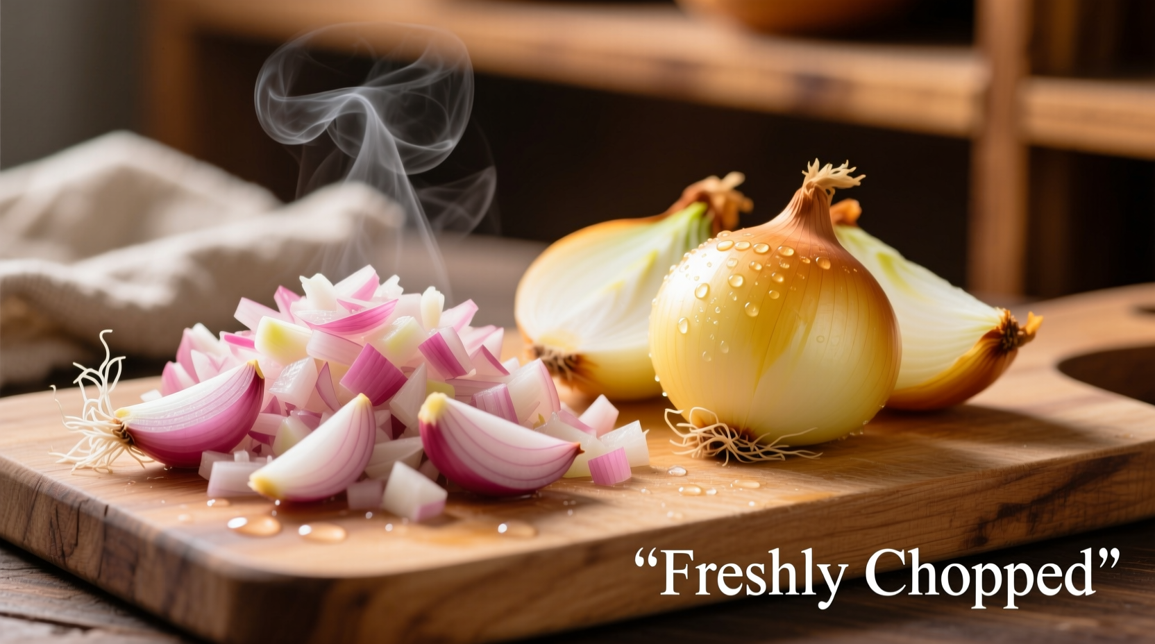 Chopped shallots and yellow onions side by side