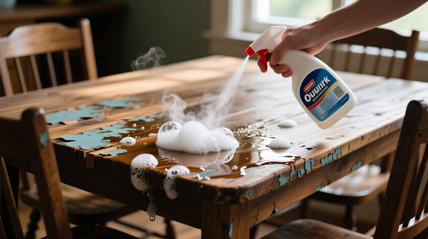 you can use oven cleaner to strip wood furniture