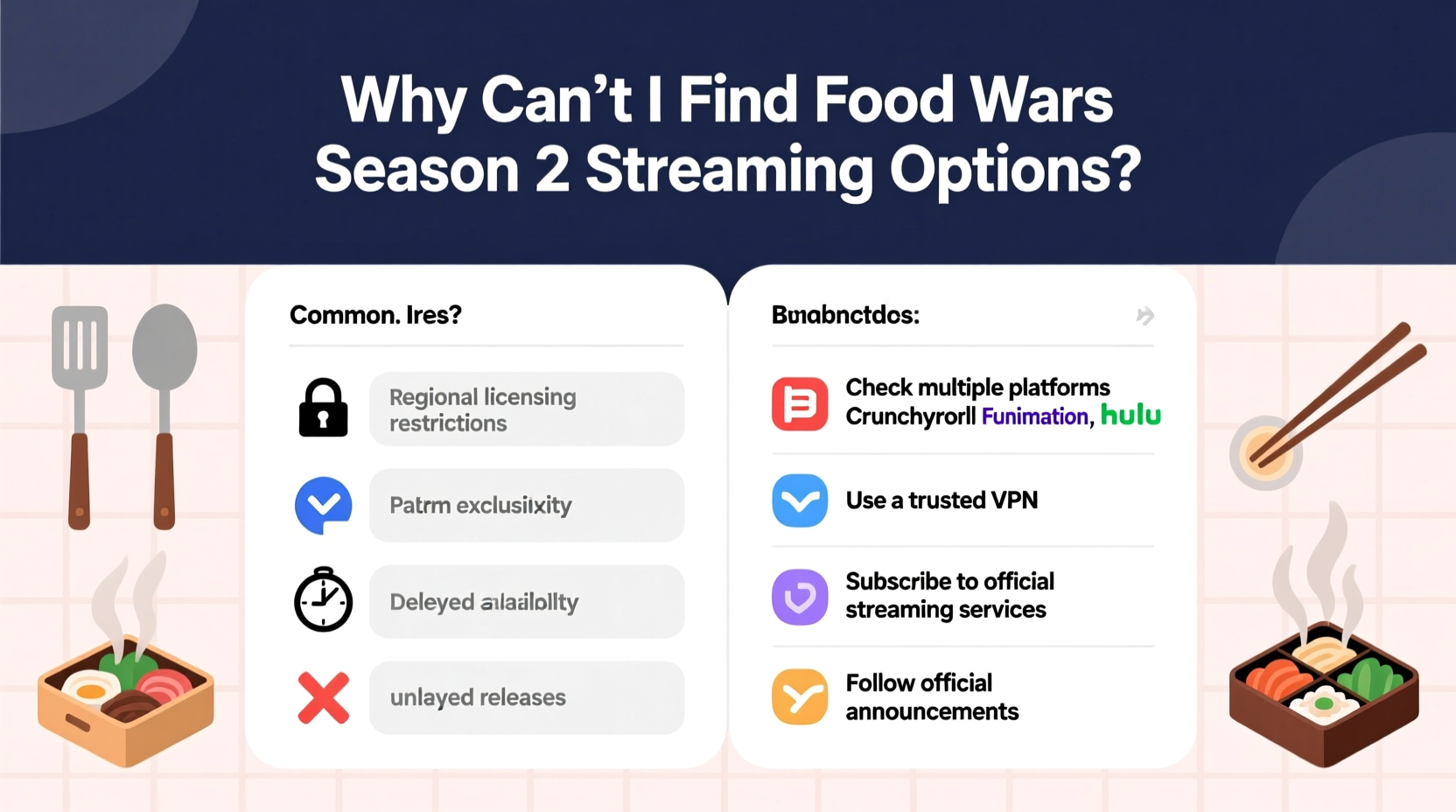 why cant i find food wars season 2 streaming options issues