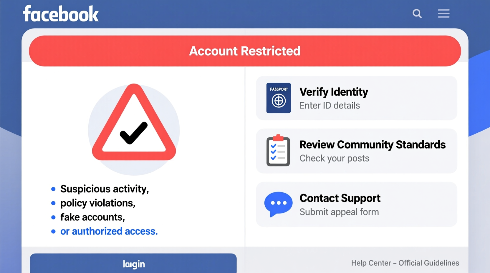 why is my facebook account restricted reasons solutions