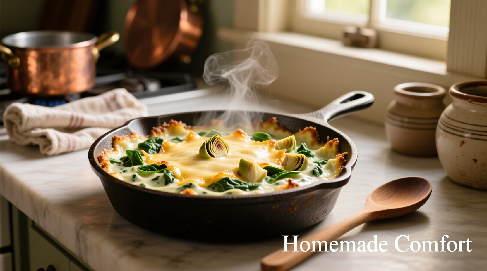 Spinat-Artischocken-Dip während des Backvorgangs