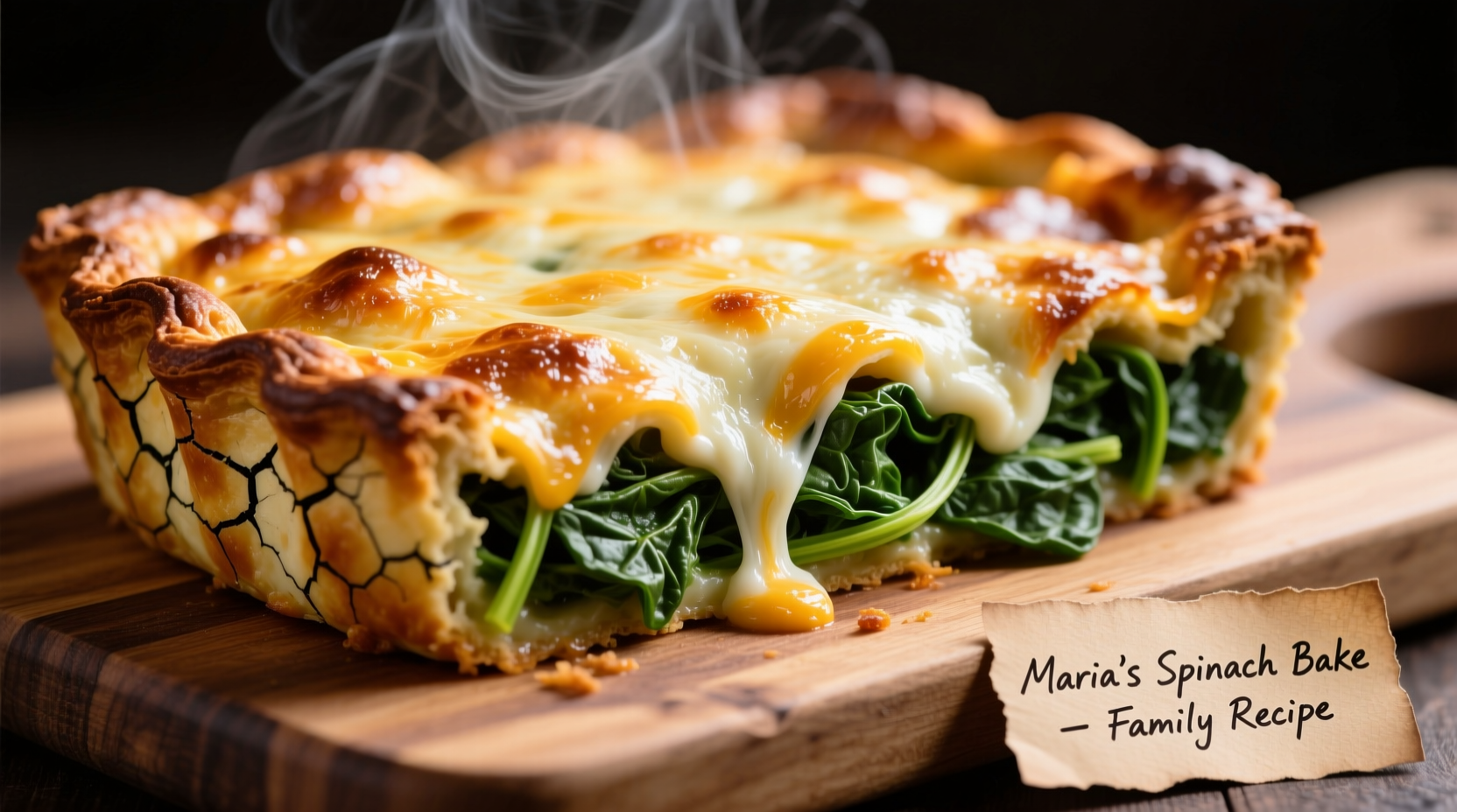 Maria's spinach bake golden crust with melted cheese