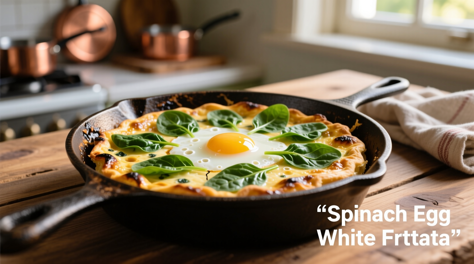 Spinach egg white frittata in cast iron skillet