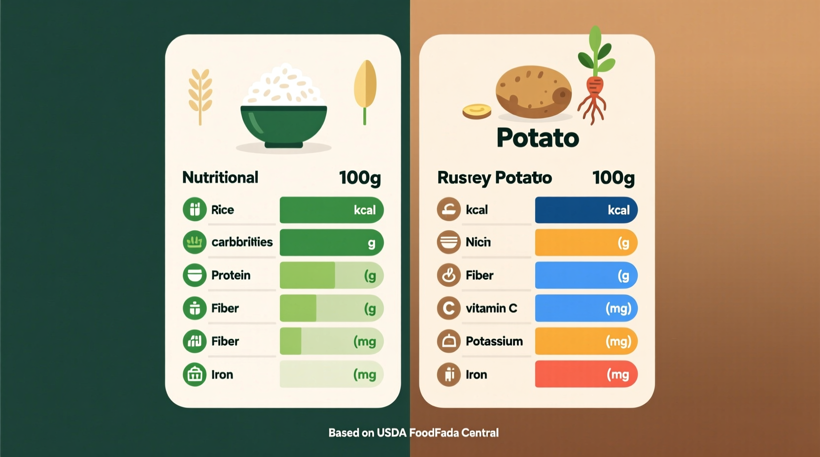 Nutritional comparison chart of rice and potato
