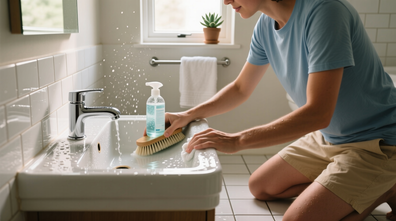cleaning bathroom