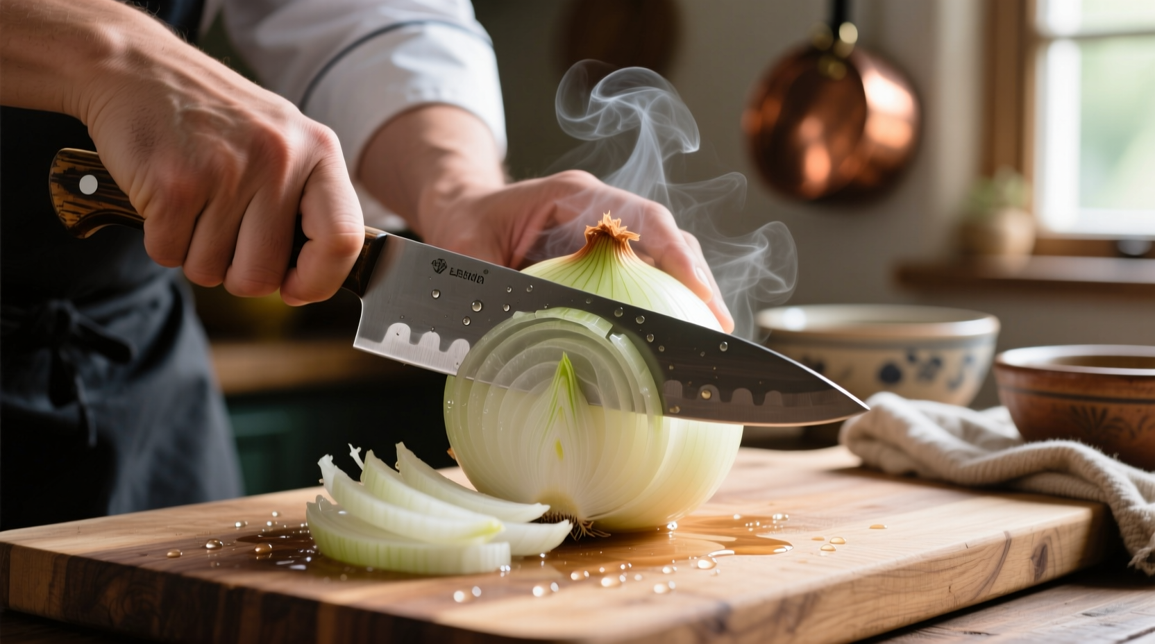 chopping an onion