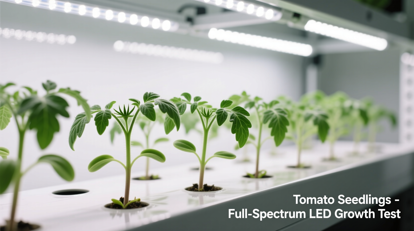 Tomato seedlings under full-spectrum LED grow lights