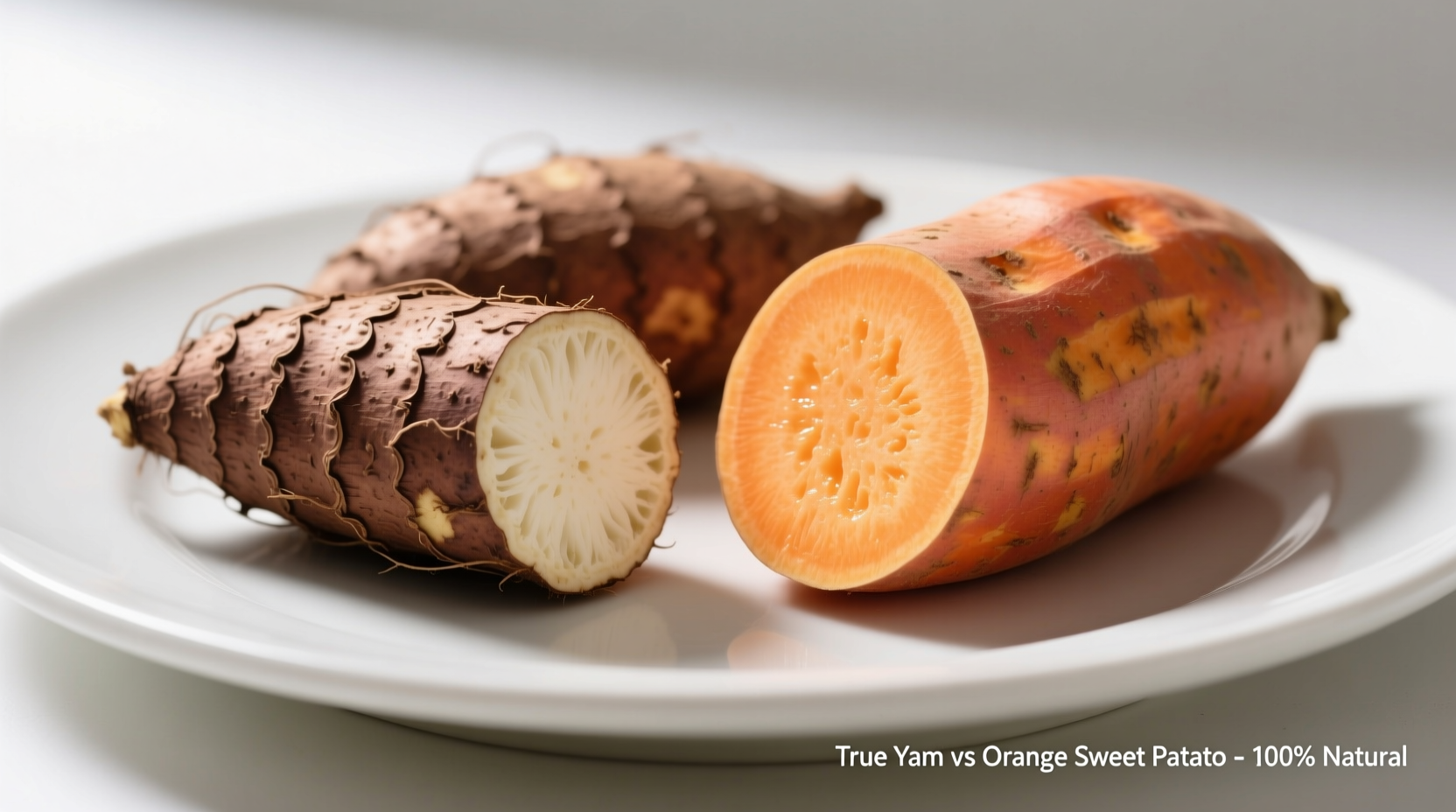 True yam versus orange sweet potato side by side comparison