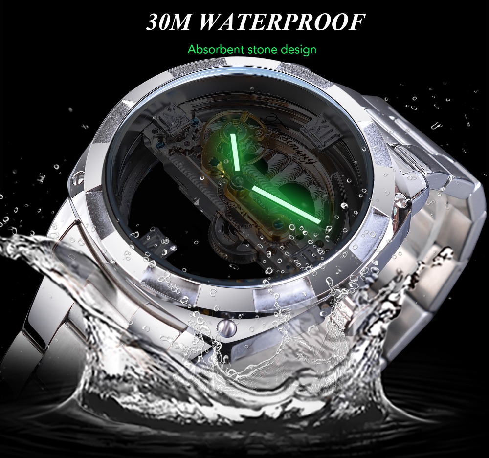 FORSINING Orologio Uomo Meccanico Scheletrato A Carica Automatica – Lusso Trasparente Con Tourbillon, Cinturino Acciaio