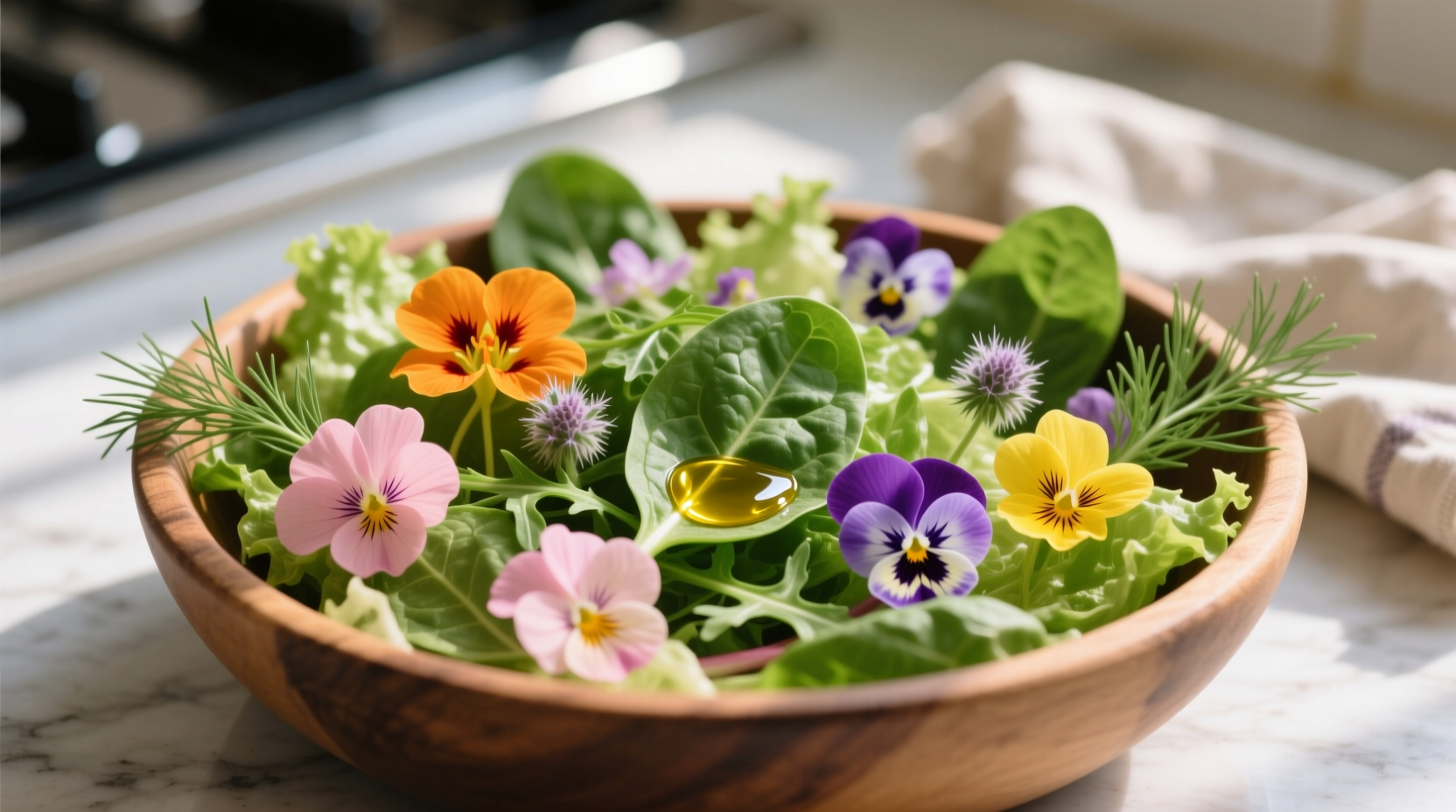 green salad edible flowers