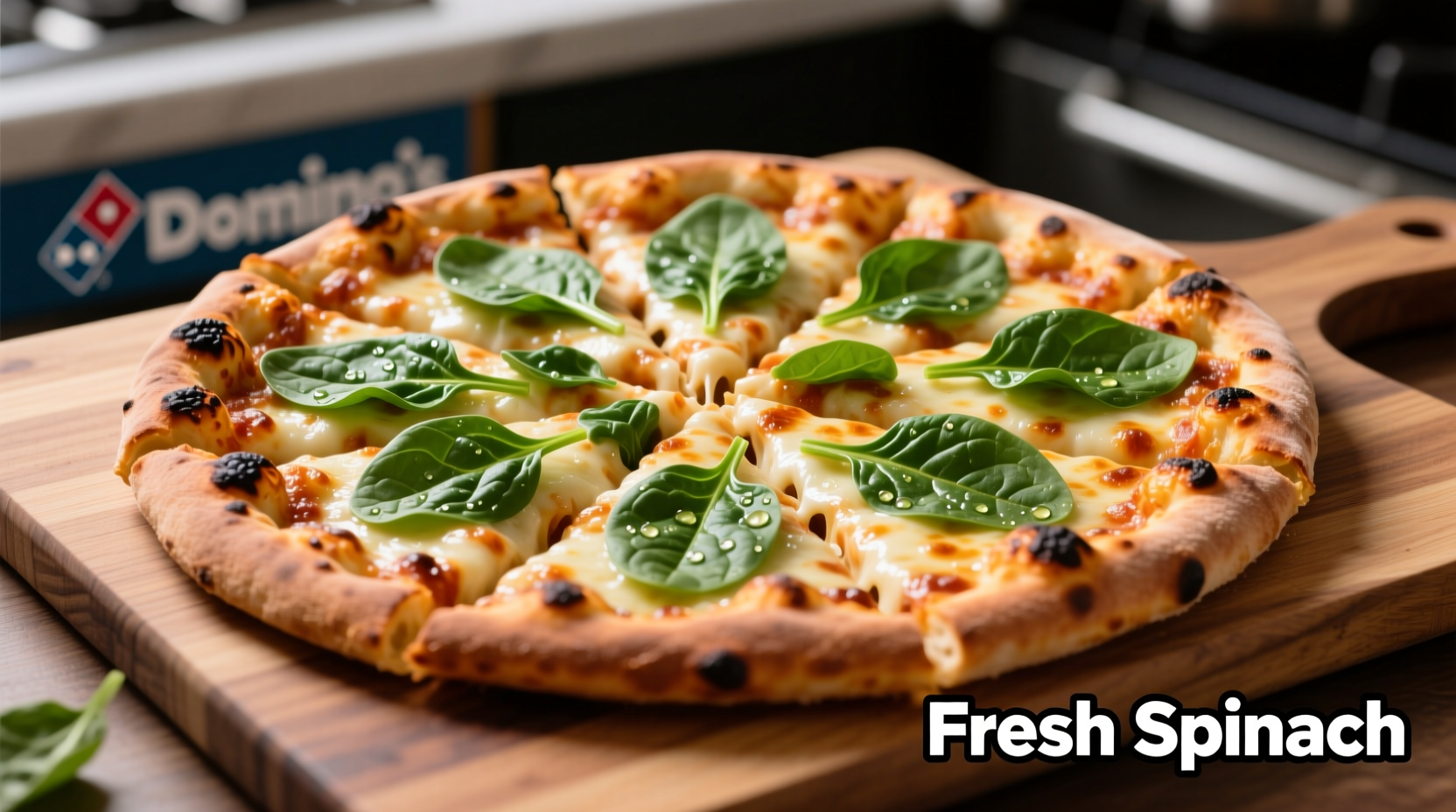 Customized Domino's pizza with fresh spinach topping