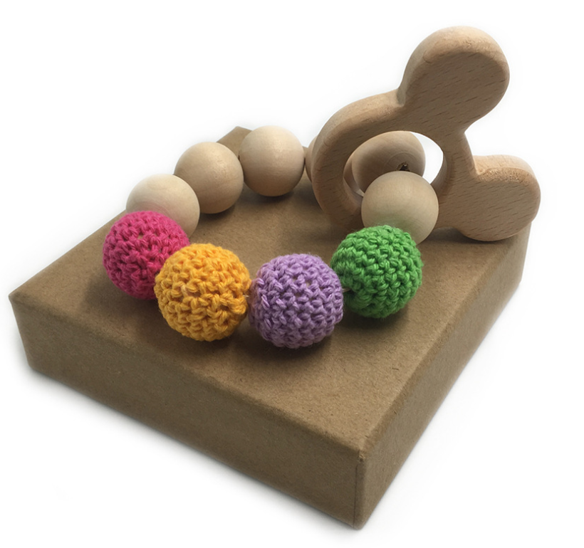 Wholesales DIY Baby Beech Wooden Teether Chewing Beads Nursing Bracelet Teething Rattle Toys