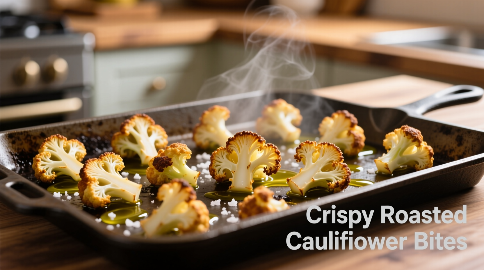 Cauliflower bites roasting in oven tray
