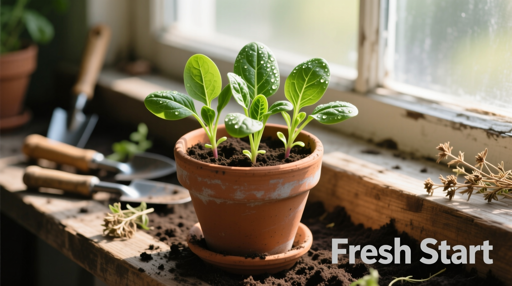 Spinach seedlings in container garden