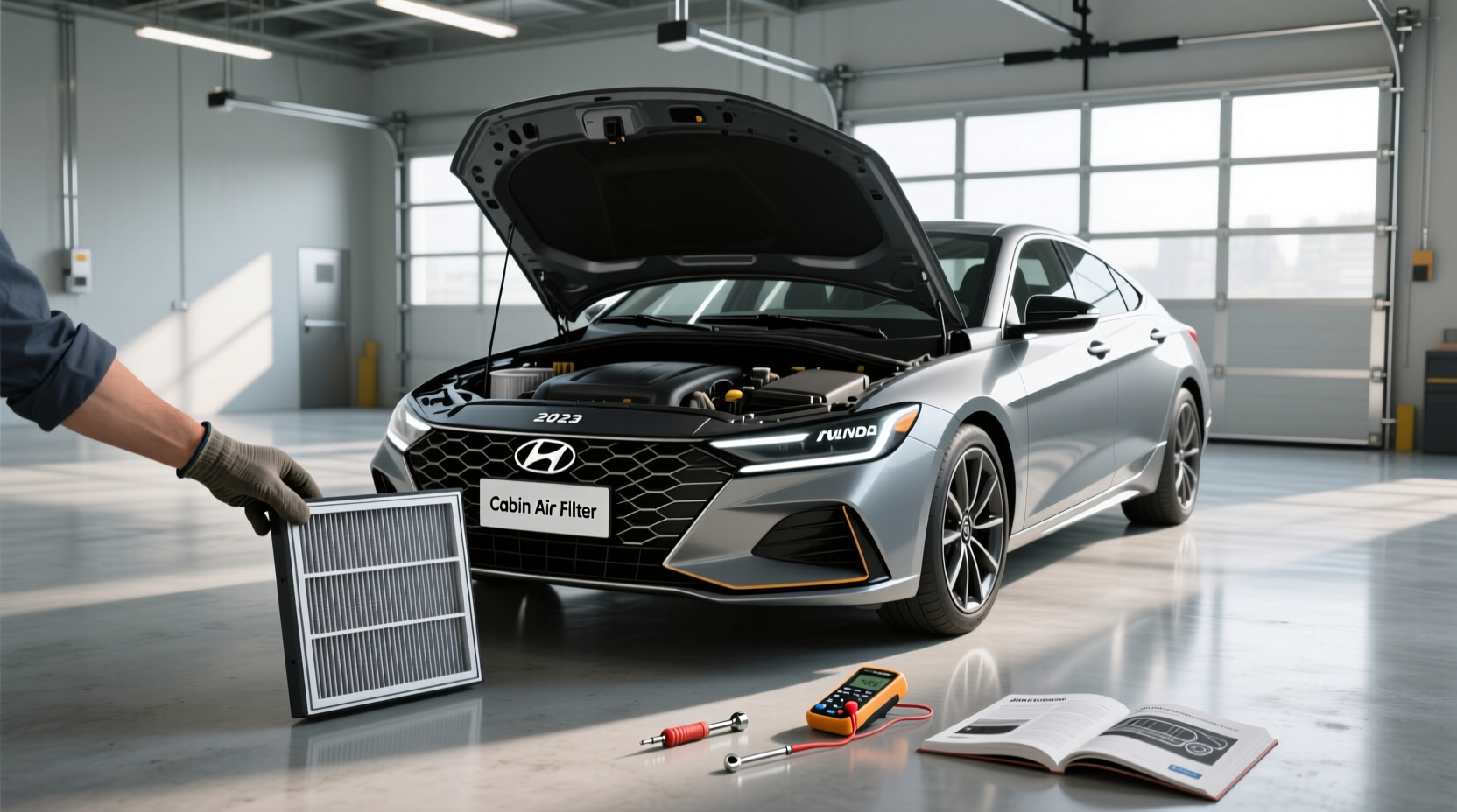 Cabin air filter for 2008 Hyundai Elantra removed from housing