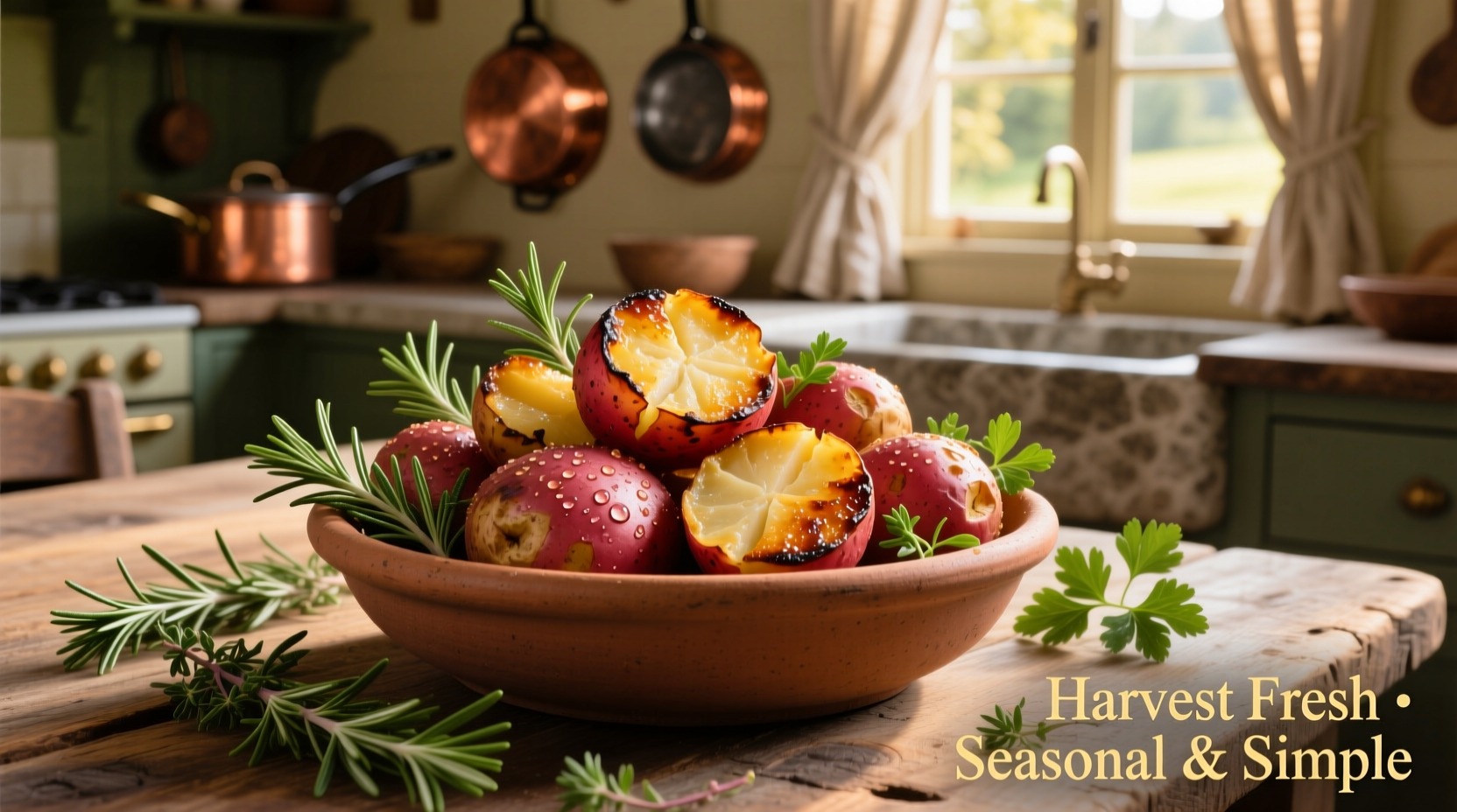 Golden roasted red potatoes with fresh herbs