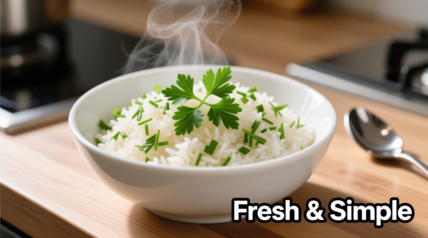 Fresh parsley rice in white ceramic bowl