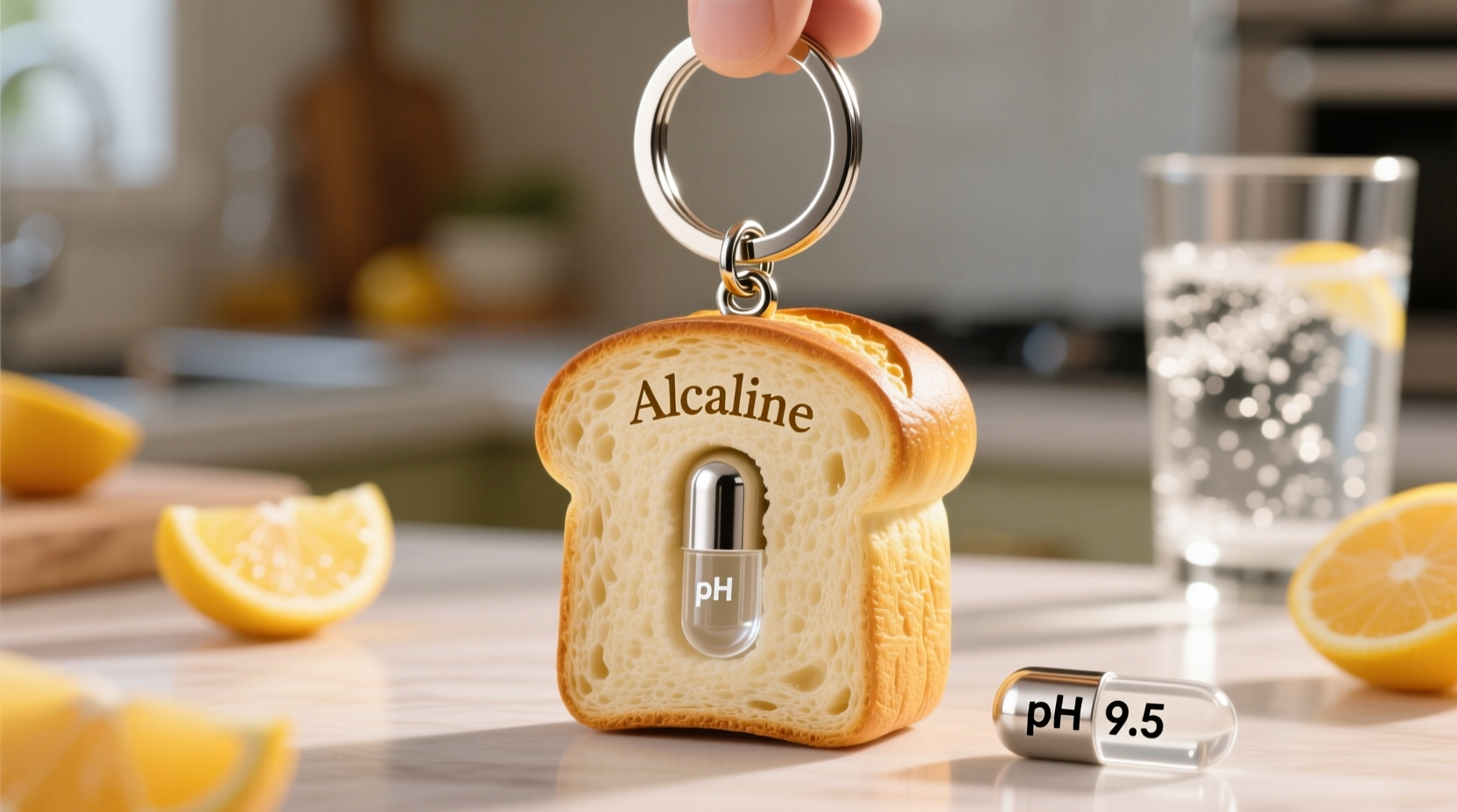 alkaline water keychain is it just a weird bread charm or is there something actually alkaline about it