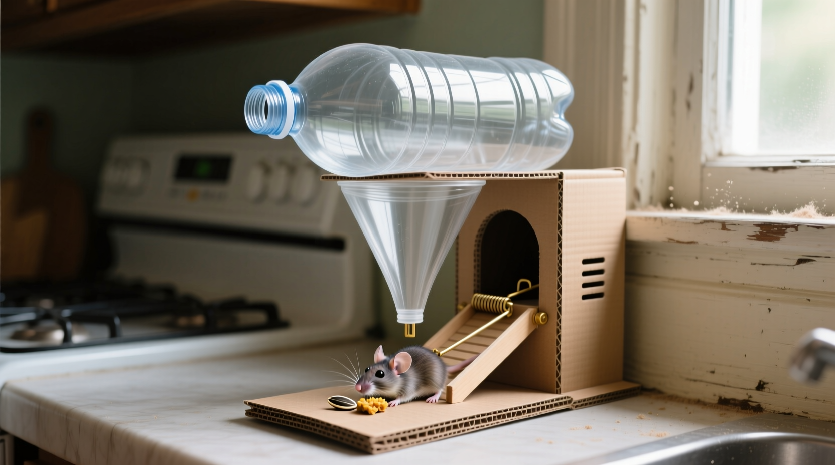 make a no kill mouse trap with a soda bottle