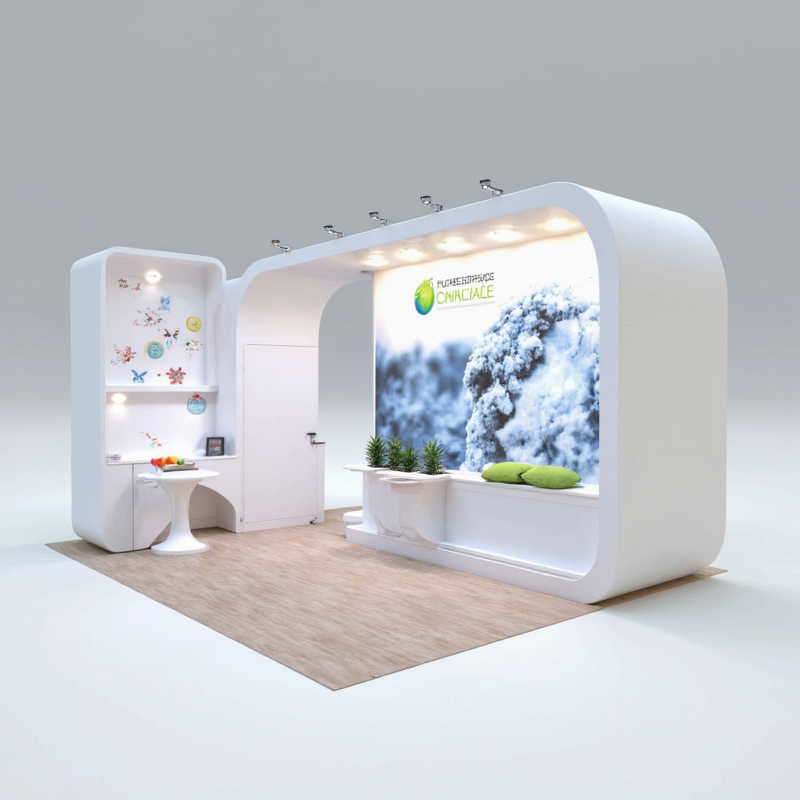 3D Booth Design Software for Event Planners, material: PVC, vibrant, realistic, innovative visualizations.