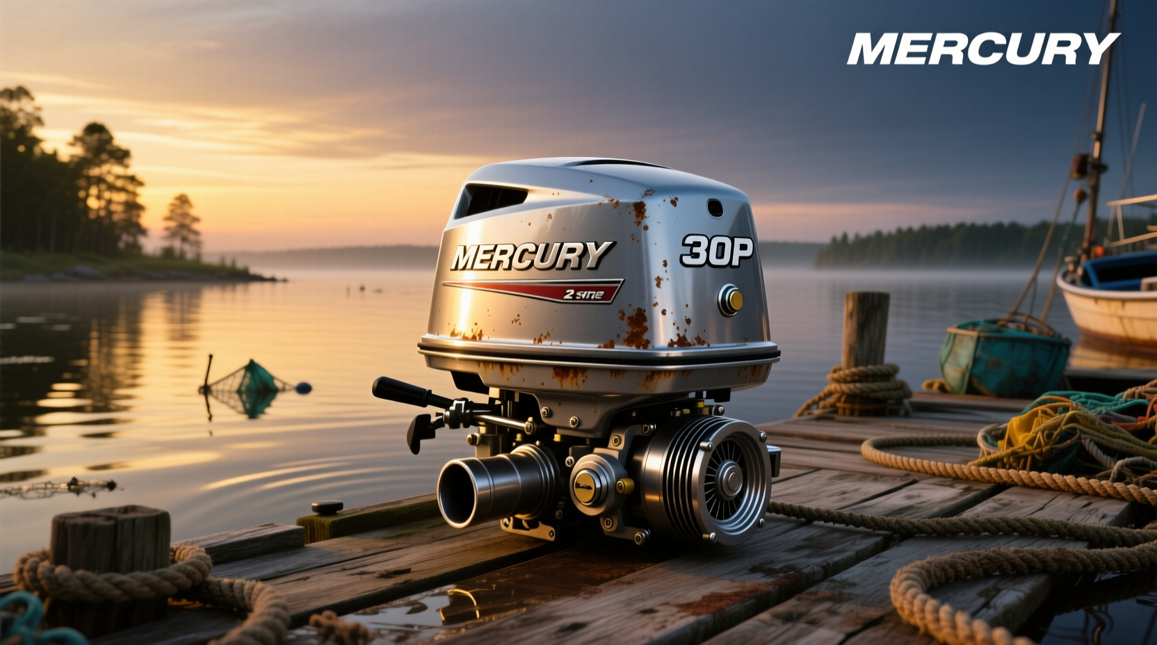 Vintage Mercury 30hp two-stroke engine display