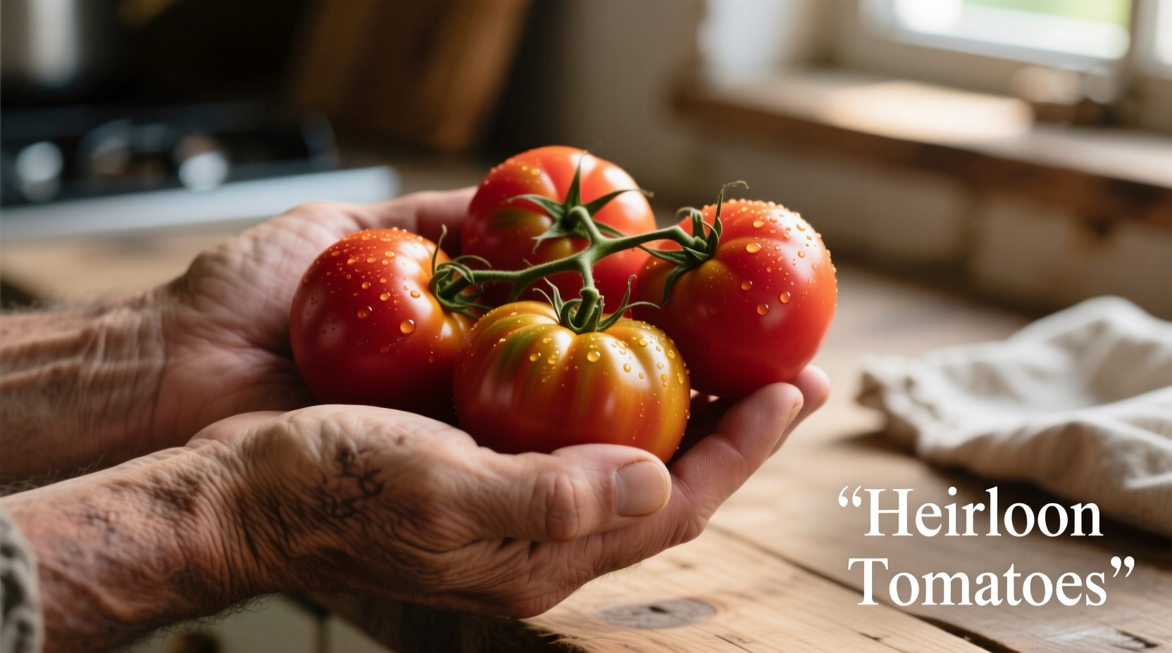 Hand holding perfectly ripe heirloom tomatoes