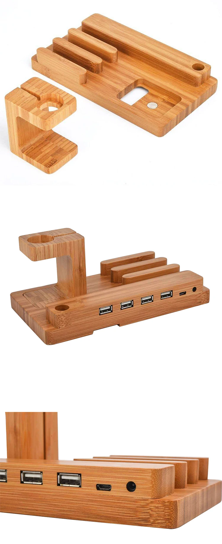 Wooden Mobile Phone Watch Charger Holders Stand Charging Dock Station Tablet Desk Holder Support Natural Bamboo Universal CN;GUA