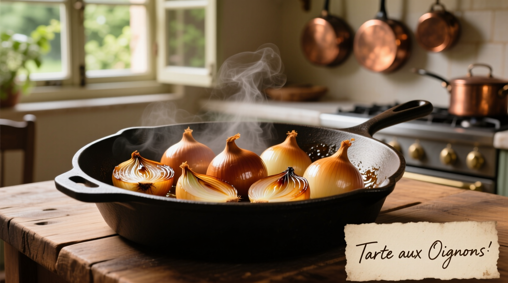 Perfectly caramelized onions in skillet for tart