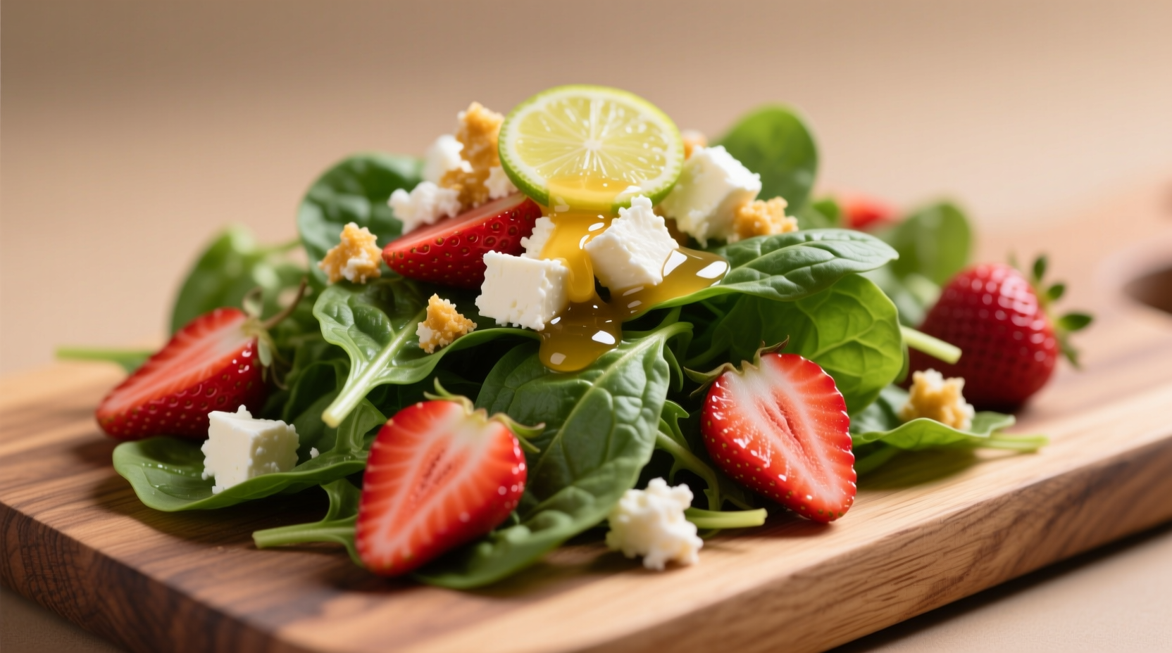 Fresh strawberry spinach salad with feta cheese