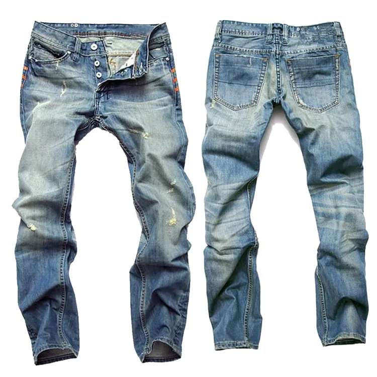 Ripped Nostalgic Jeans Straight Slim Button Men's Jeans pants for men's