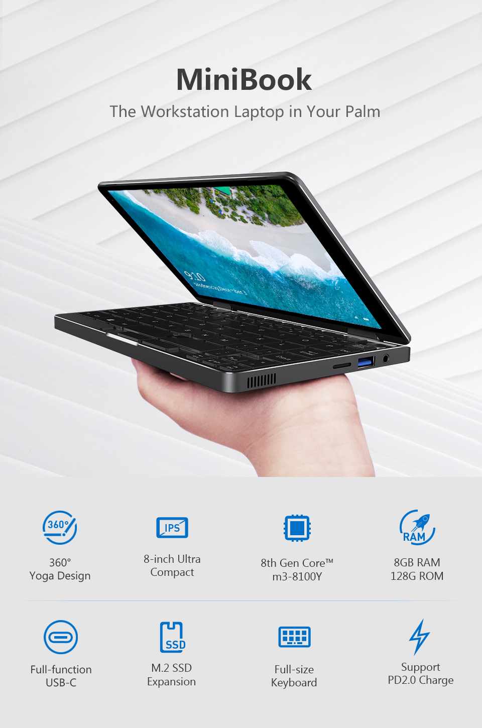 CHUWI MiniBook 8 Inch Laptop, 1920*1200 IPS Display, Intel Core