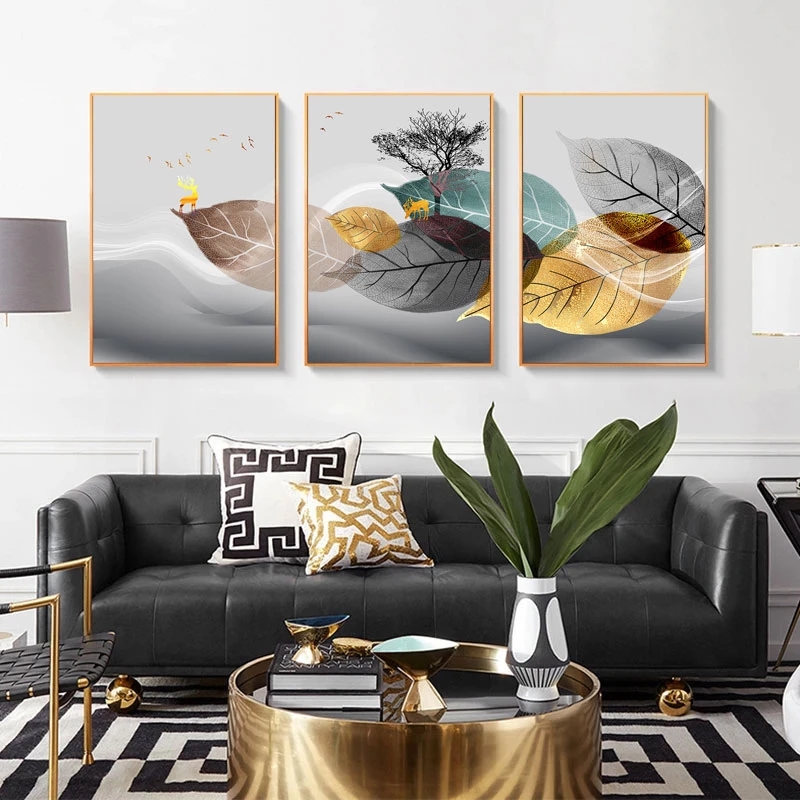 Abstract Golden Leaf Vein Poster Canvas Print Plant  Art Picture Modern Minimalist Living Room Home Decorative Painting