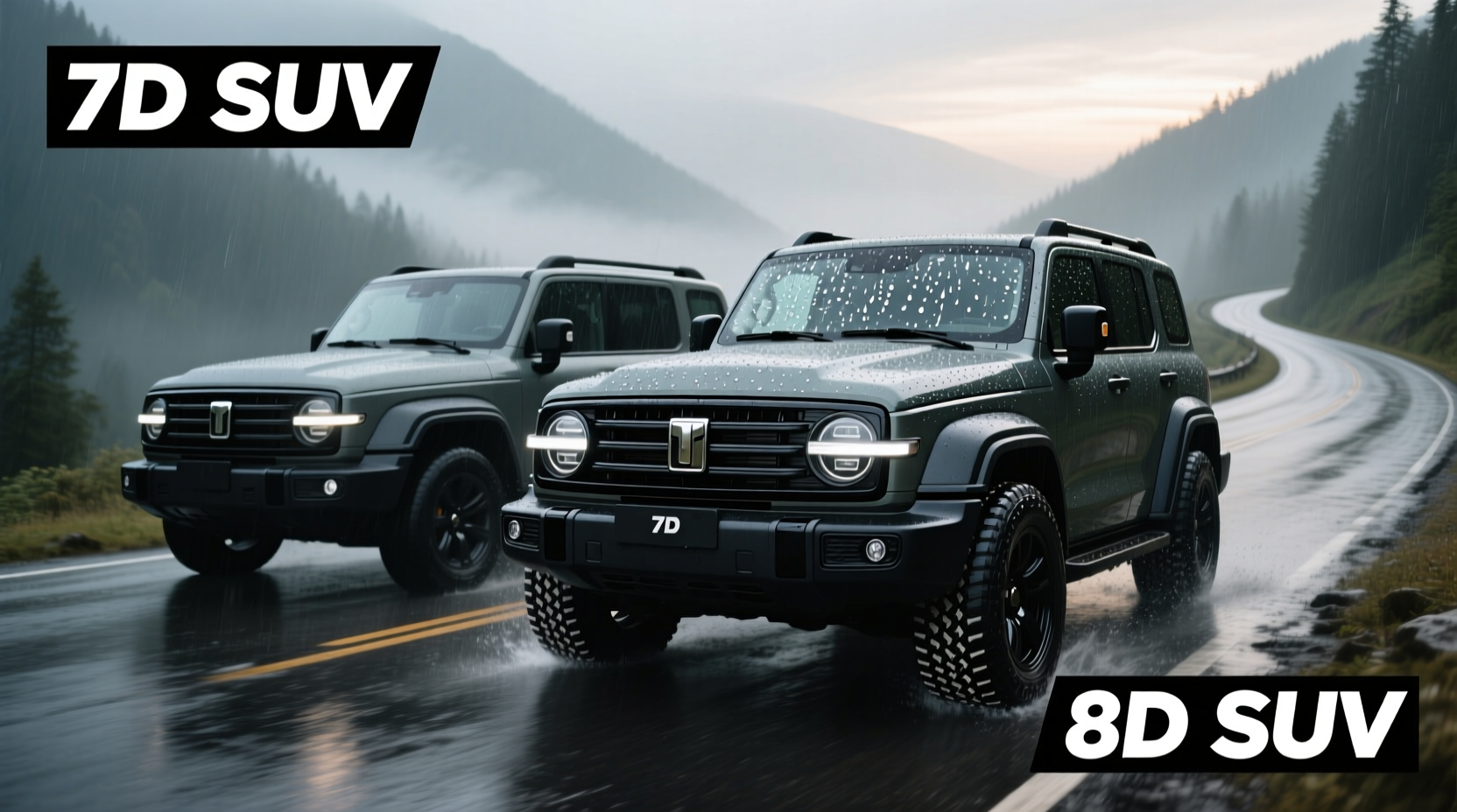 7d vs 8d suv rainy road trip