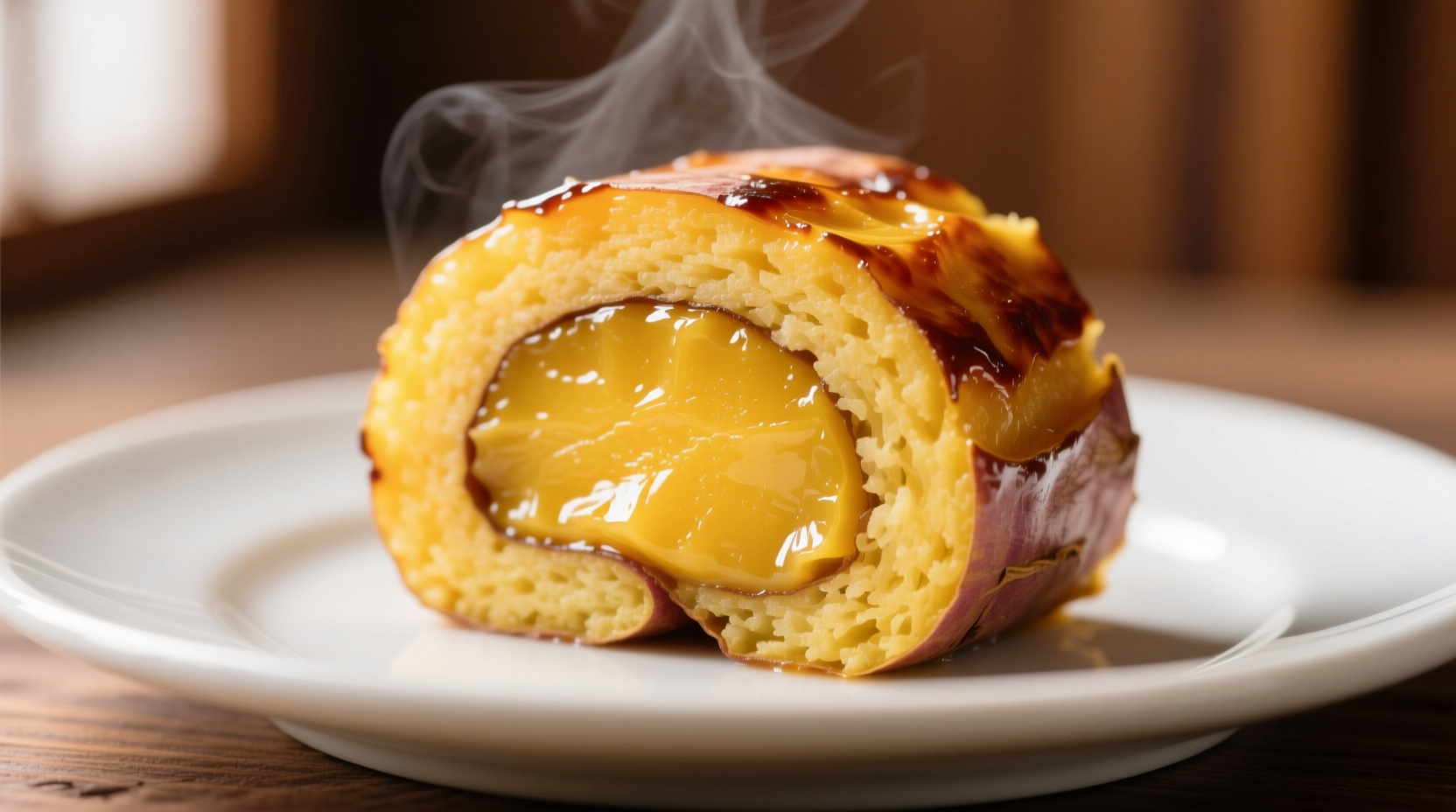 Perfectly sliced Japanese sweet potato roll with vibrant yellow filling