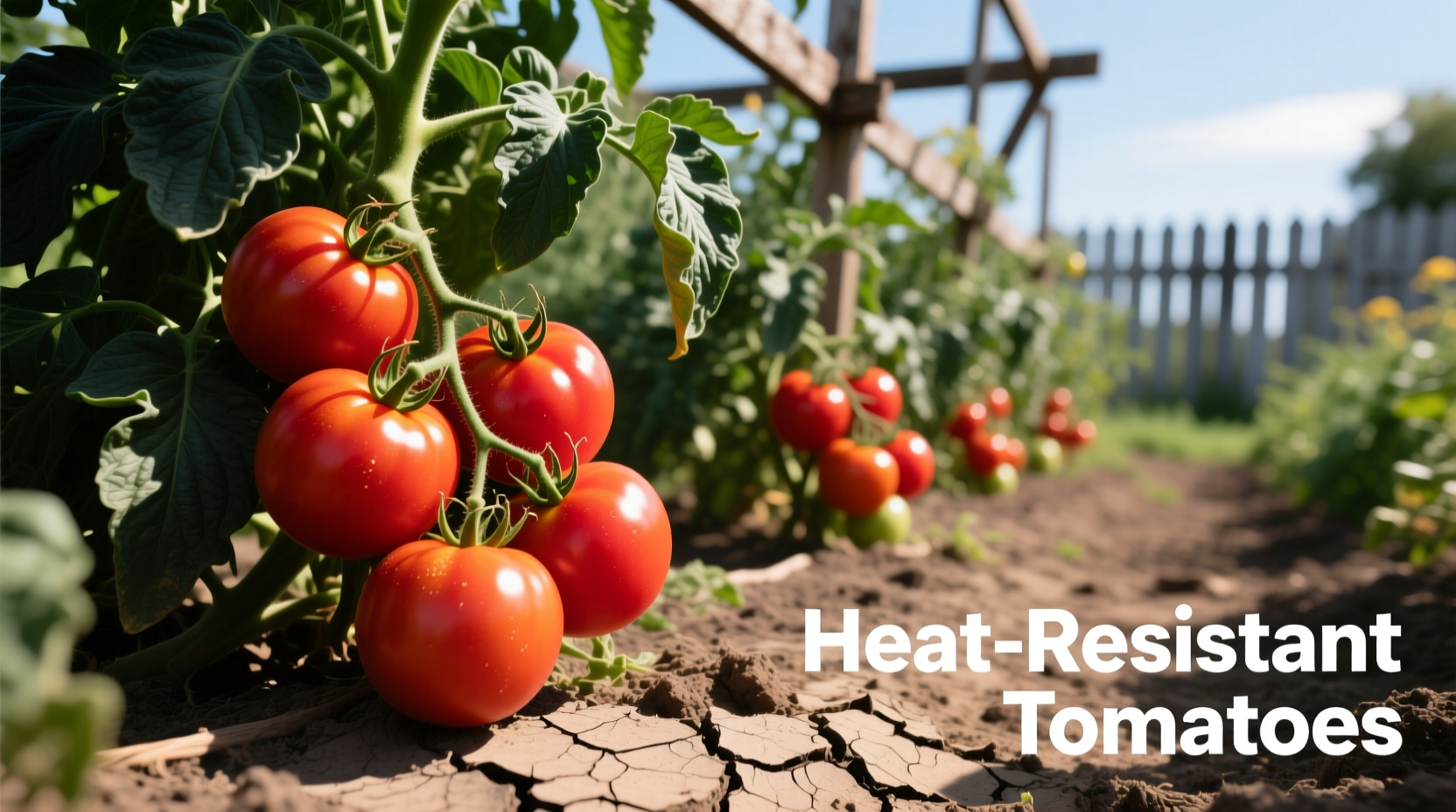 Heat tolerant tomato varieties growing in full sun with ripe fruit