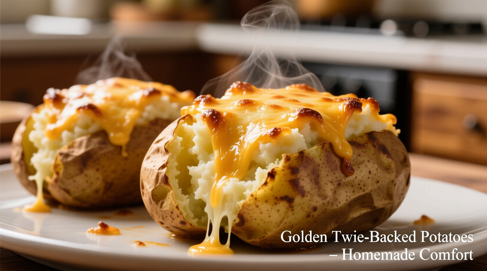 Perfectly golden twice-baked potatoes with melted cheese topping