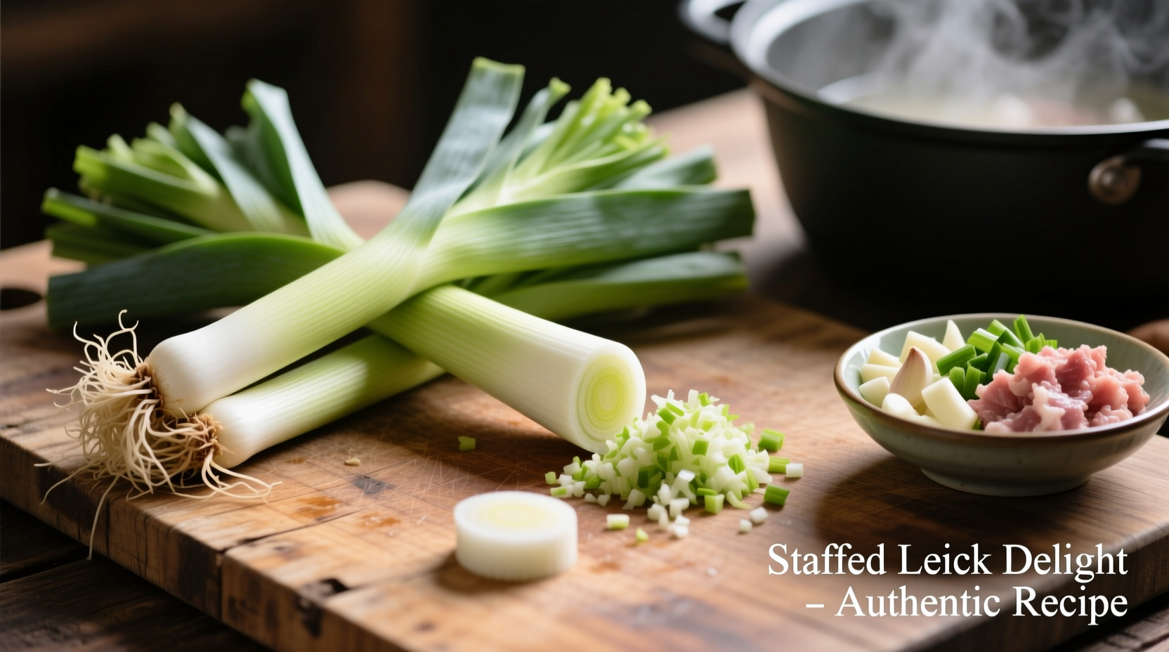Fresh leeks being prepared for stuffing recipe