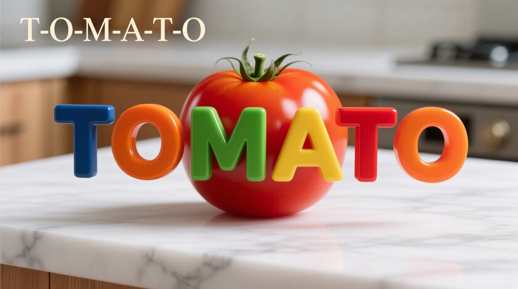 Tomato spelling visual guide showing T-O-M-A-T-O