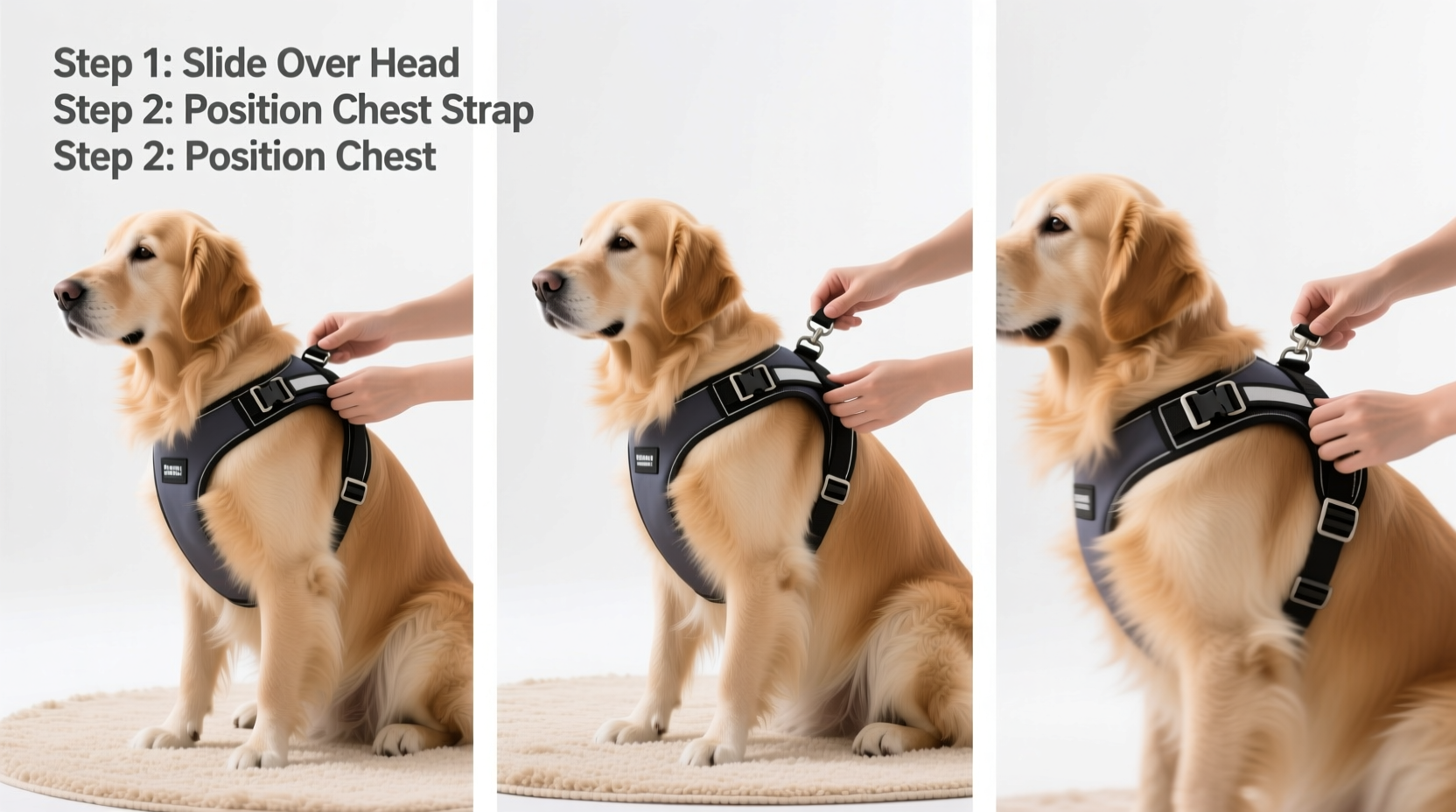 step by step guide to easily and comfortably put on a dog harness vest