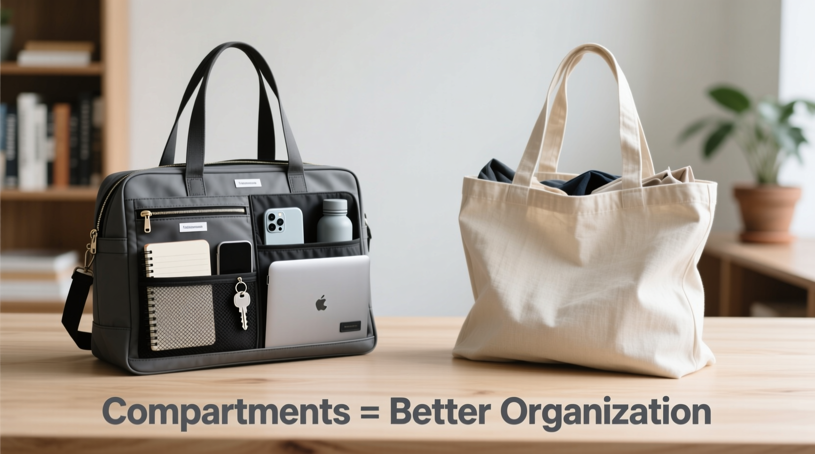 tote bag with compartments or a simple tote bag which one keeps your stuff more organized 2